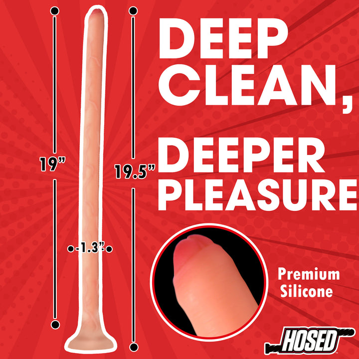 Hosed Slim Silicone Enema Hose Dildo, 19 Inch