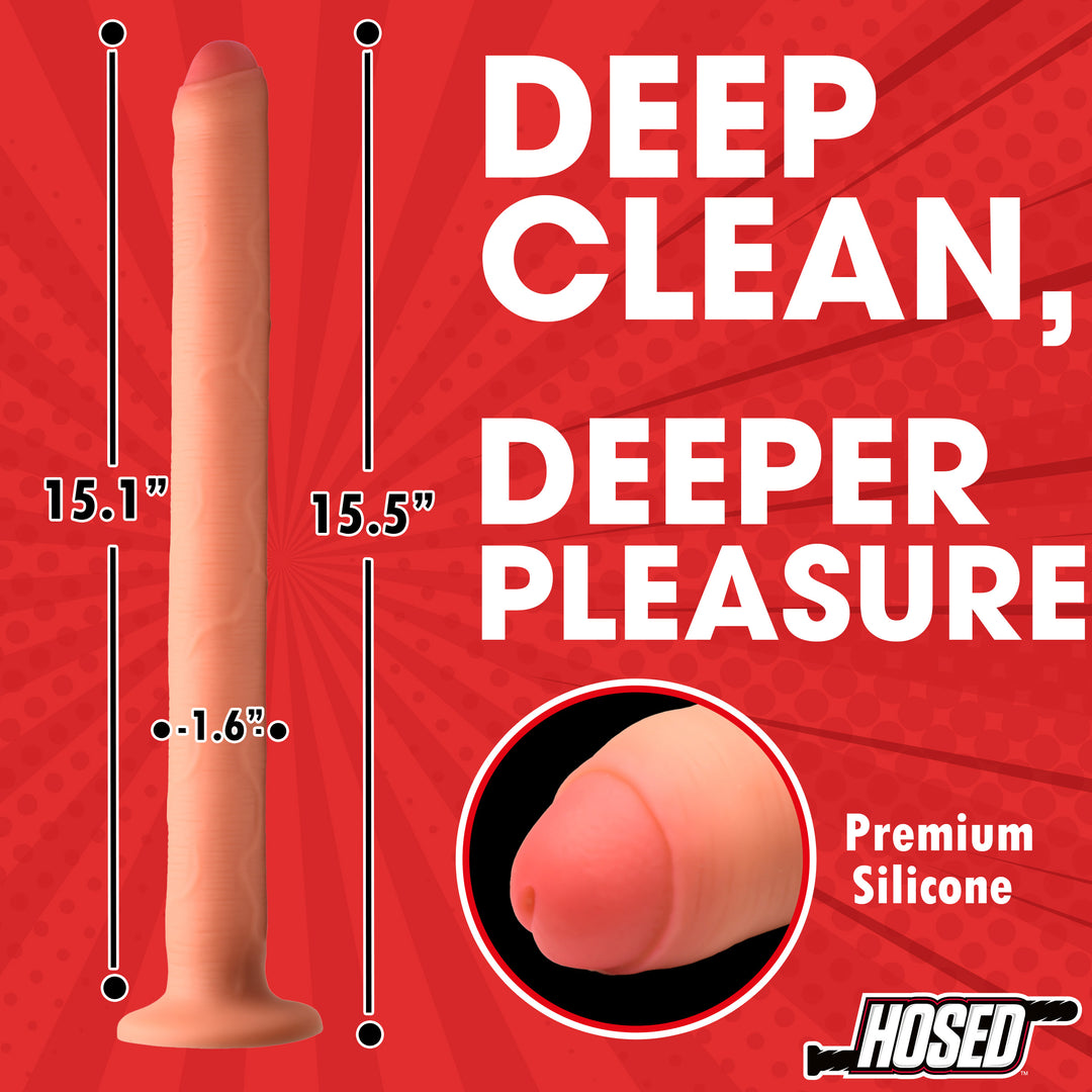 Hosed Thick Silicone Enema Hose Dildo, 15 Inch
