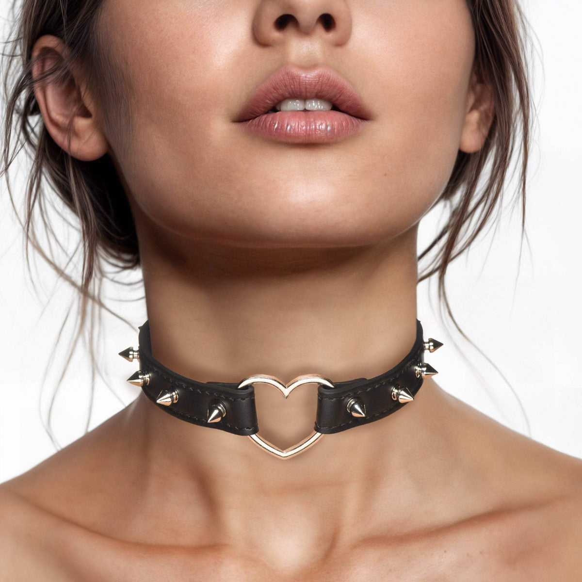 Spiked Heart Choker Black or Pink