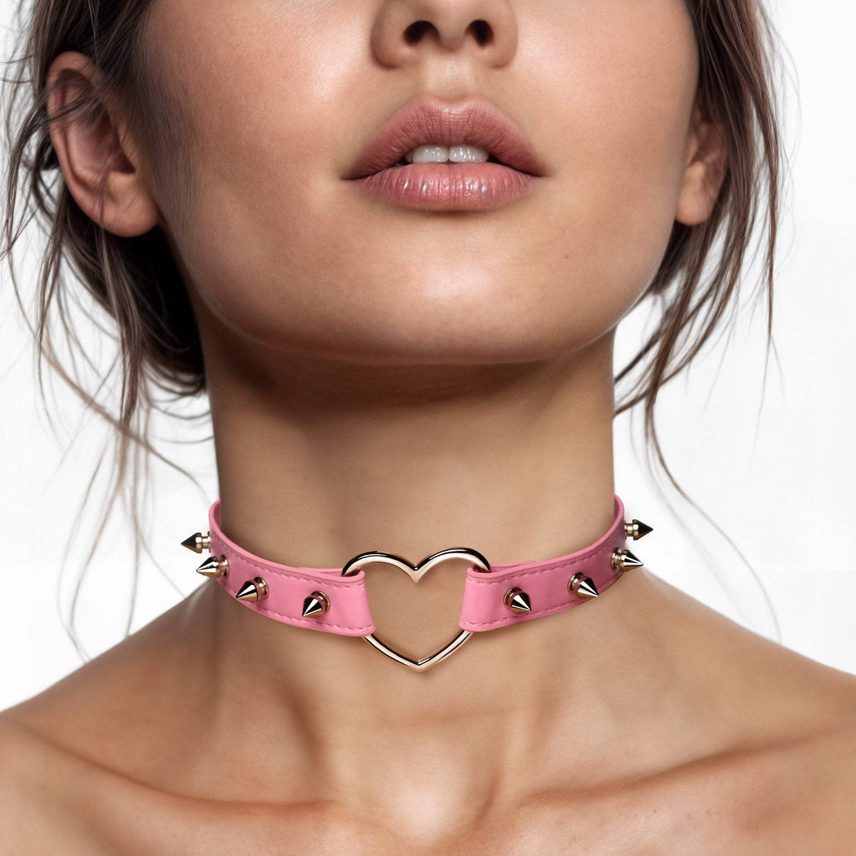 Spiked Heart Choker Black or Pink