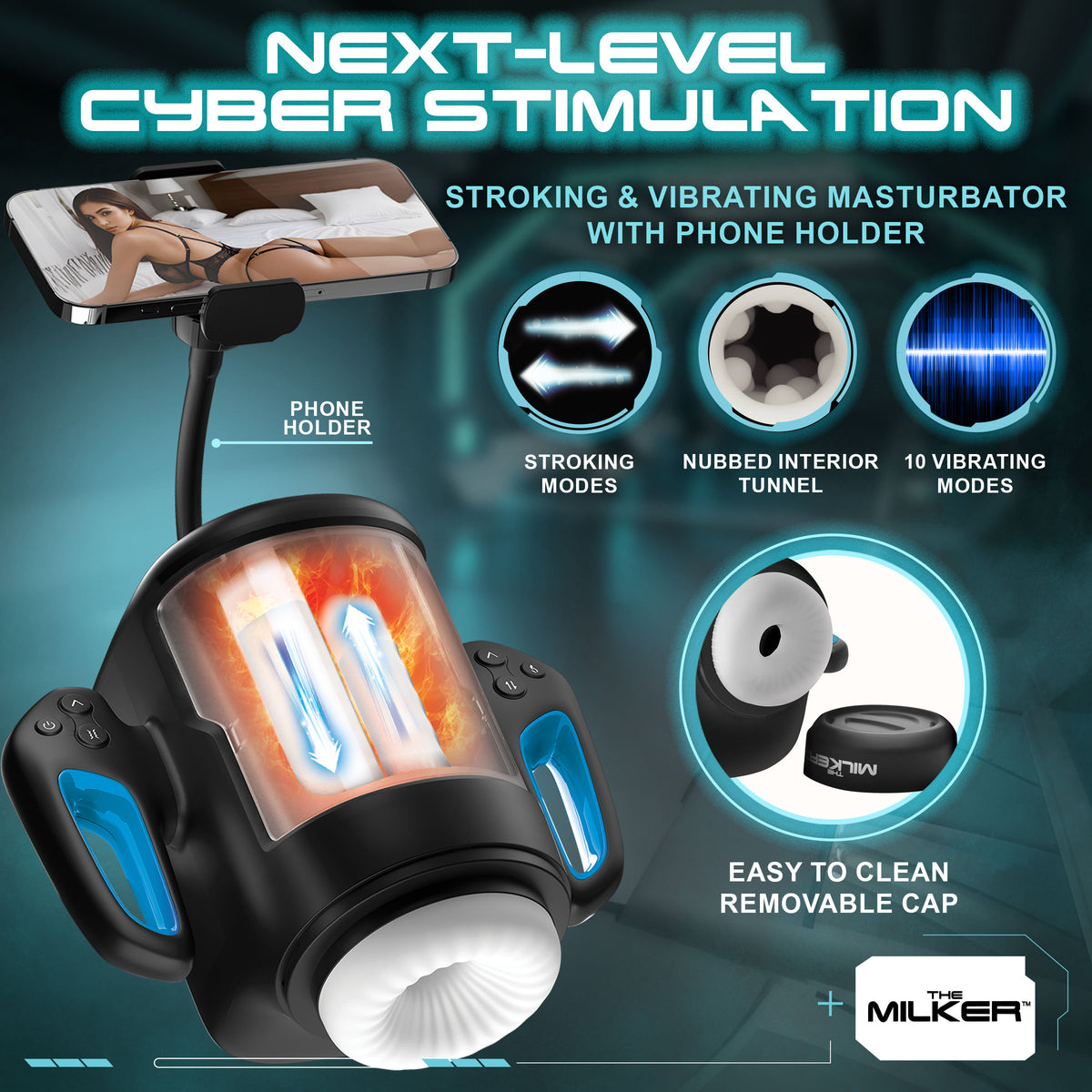 Cyber Milker Stroking and Vibrating Masturbator with Phone Mount