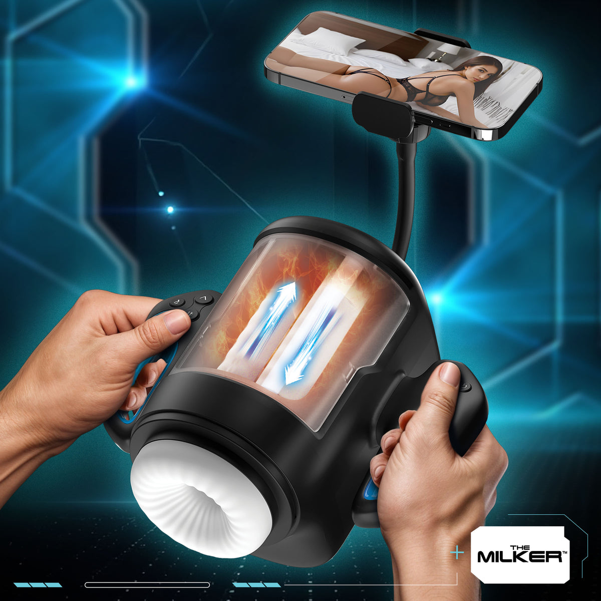 Cyber Milker Stroking and Vibrating Masturbator with Phone Mount