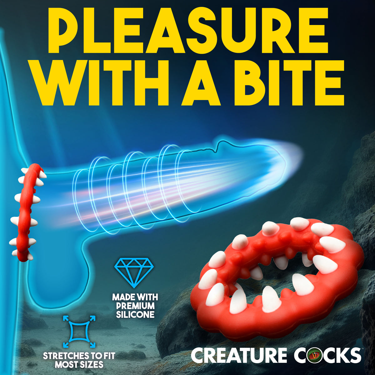 Fangs Silicone Cock Ring with Textured Nubs