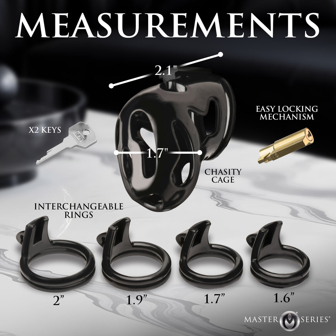 Hard Stop Plastic Chastity Cage with 4 Rings