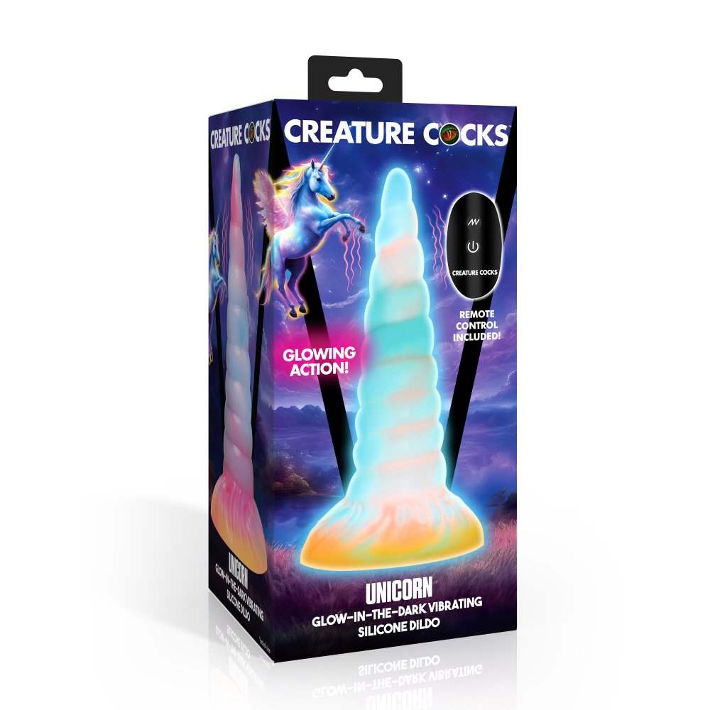 Unicorn Glow-in-the-Dark 7.7 Inch Vibrating Fantasy Dildo w/ Suction Cup