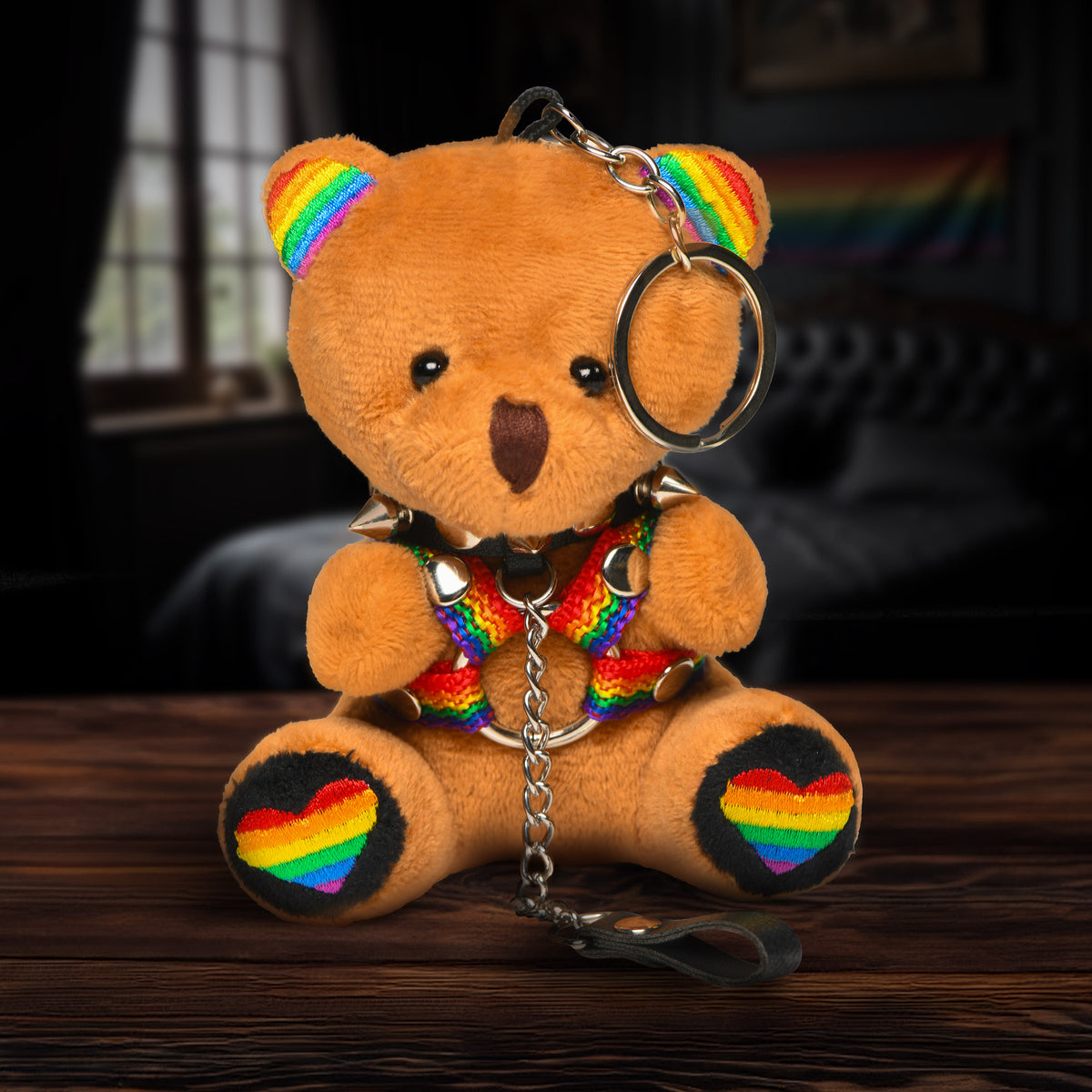 Pride Bear Keychain Plush with Harness and Leash
