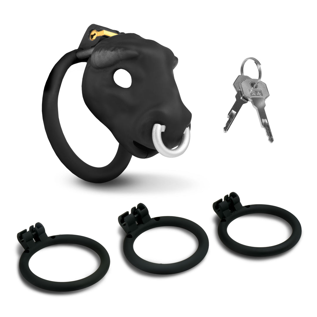 Bull-Themed Chastity Cock Cage w/ Cum-Thru Tip