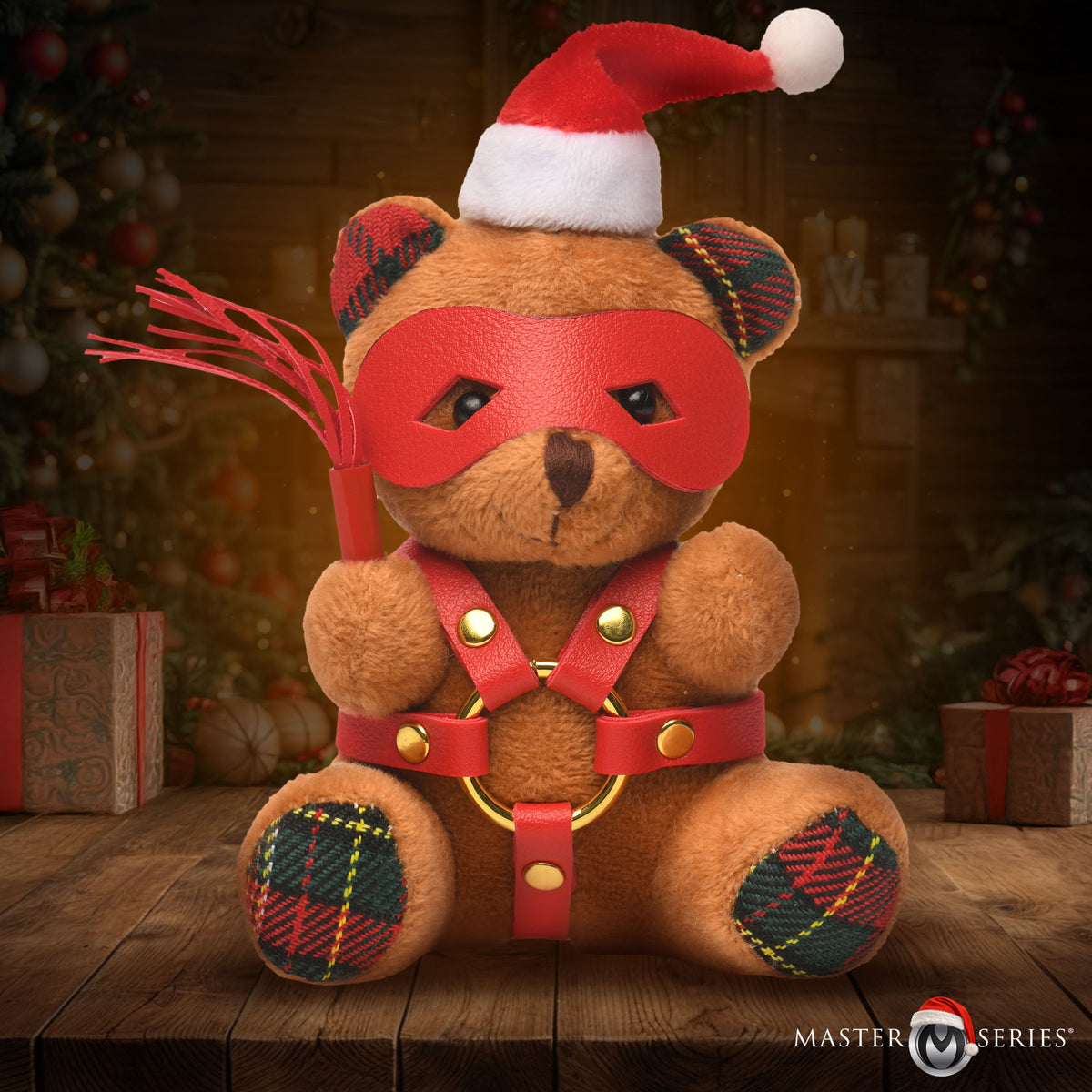 Holiday Bondage Bear Keychain with Flogger