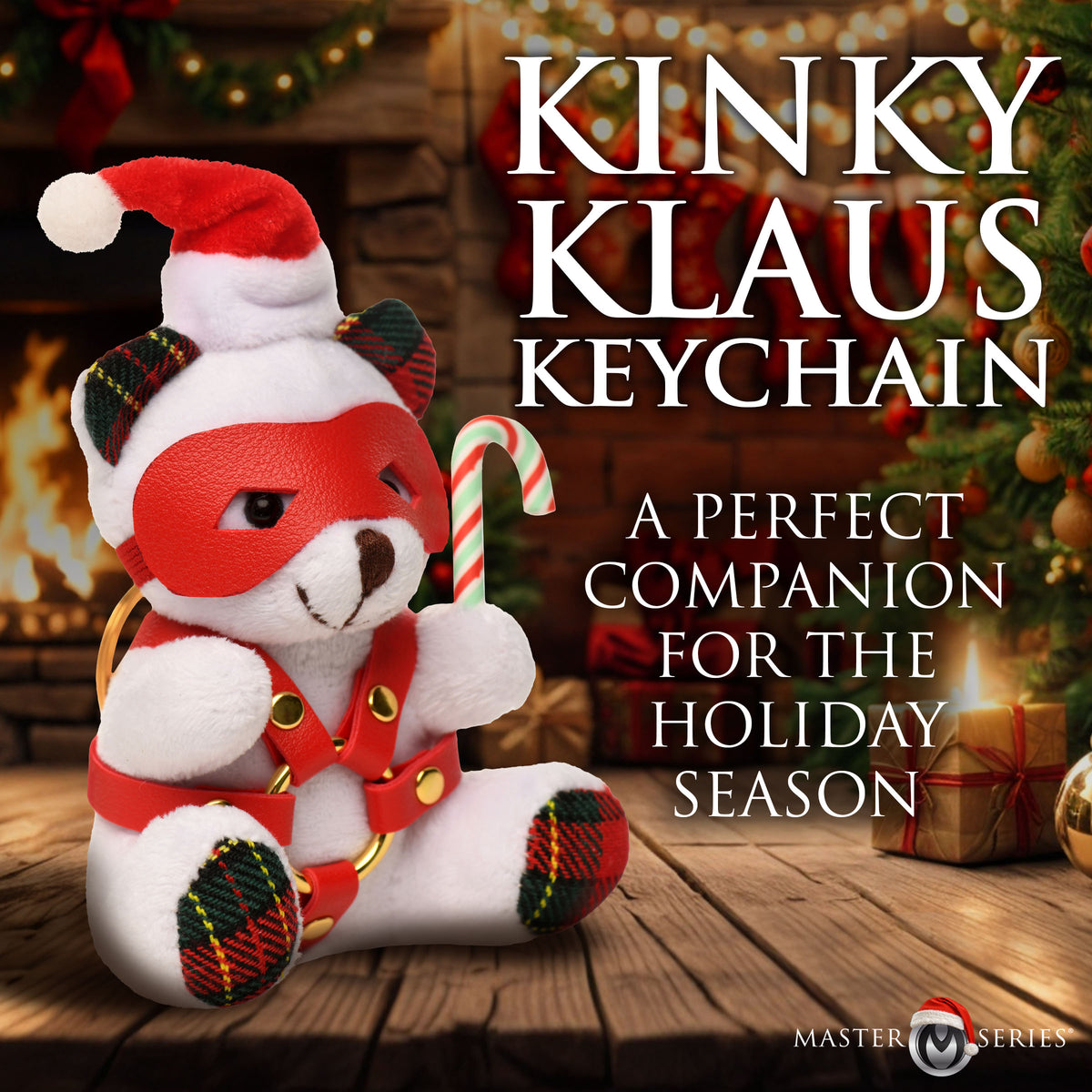 Holiday Bondage Bear Keychain with Candy Cane