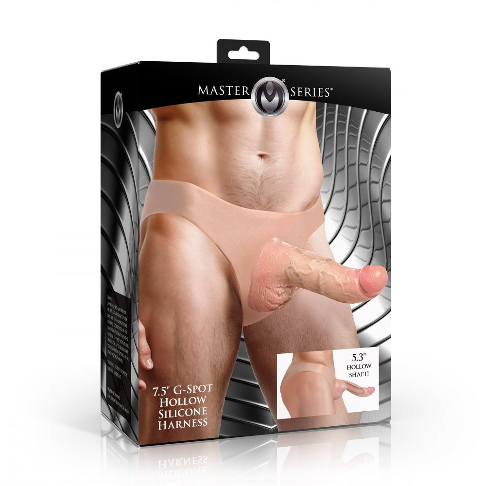 Silicone 7.5 Inch G-Spot Hollow Realistic Strap-On Harness