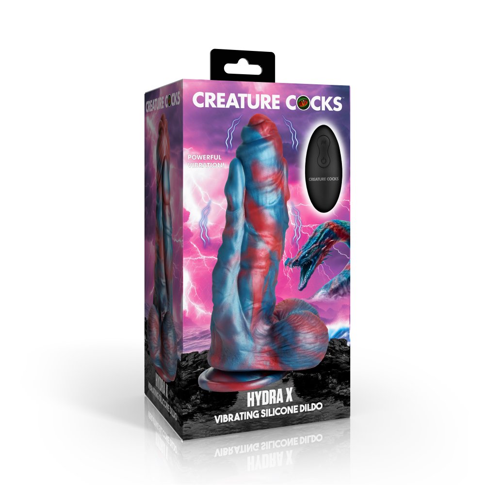 Hydra X 8.1 Inch Vibrating Silicone Fantasy Dildo w/ Suction Cup & Balls