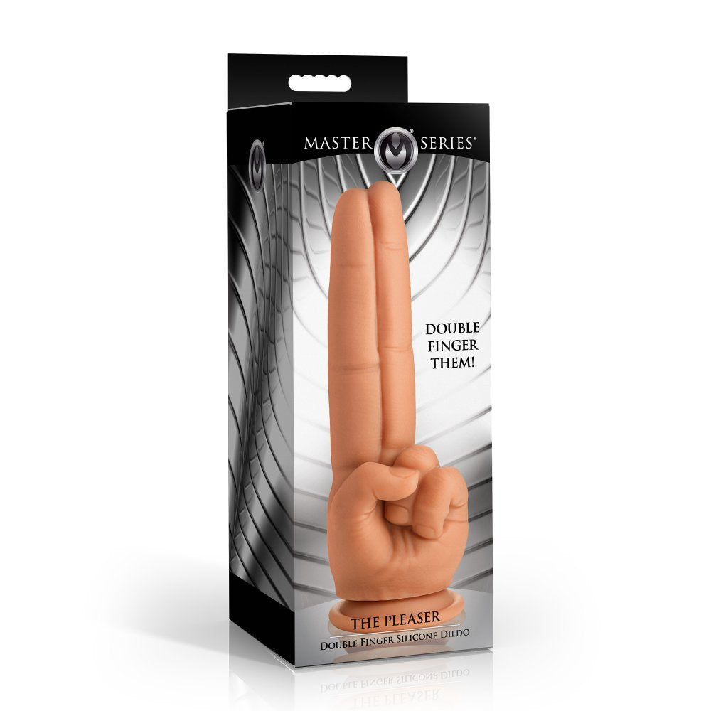 The Pleaser 9.3 Inch Double Finger Silicone Dildo w/ Suction Cup
