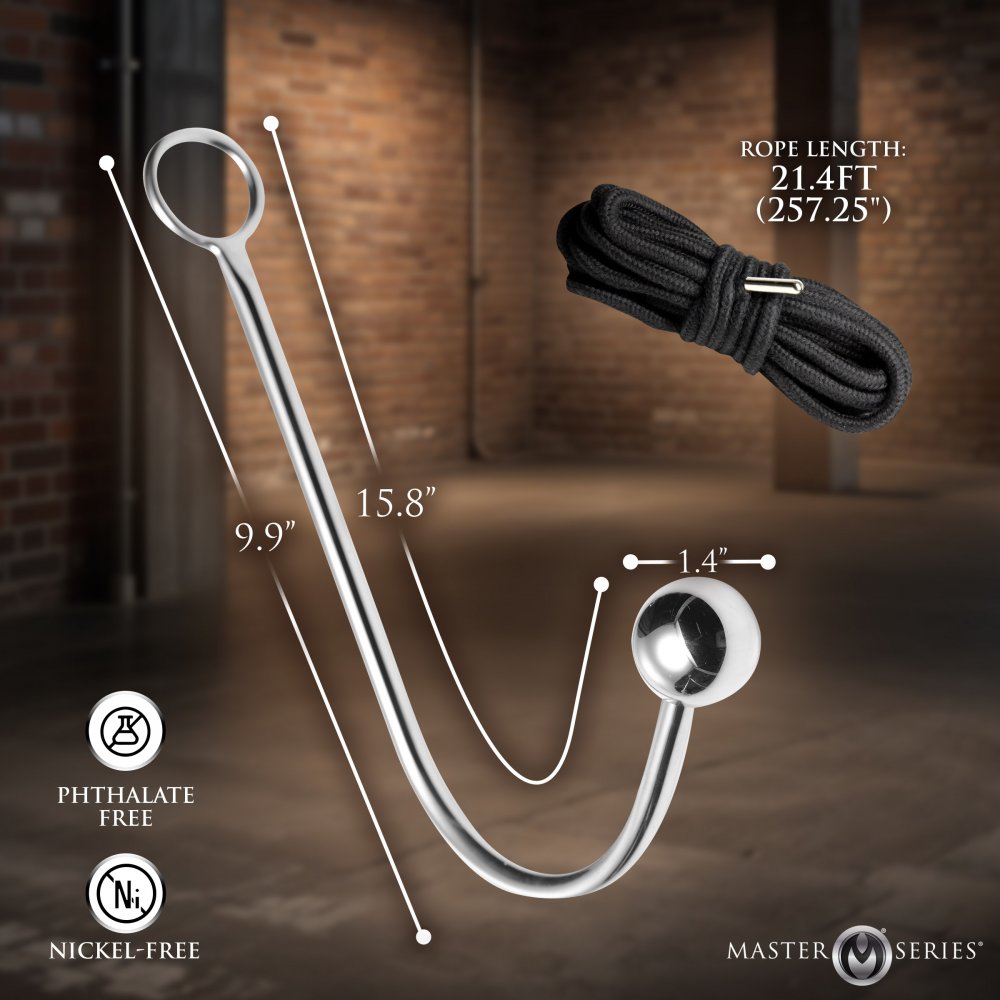 Roped! Metal Anal Hook with 21 Feet of Polyester Rope