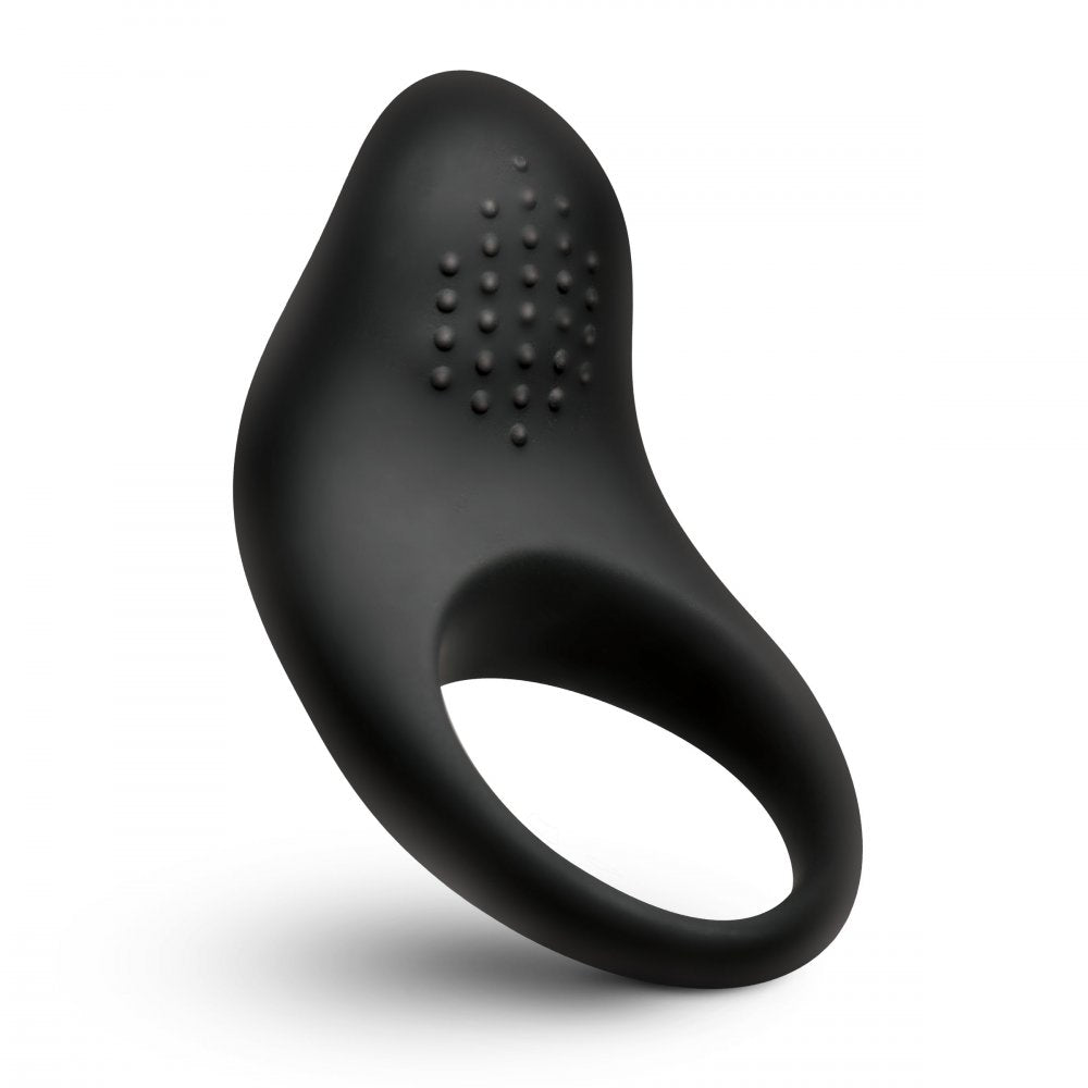 Vibrating Silicone Black Cock Ring w/ Clit Stimulation Pad