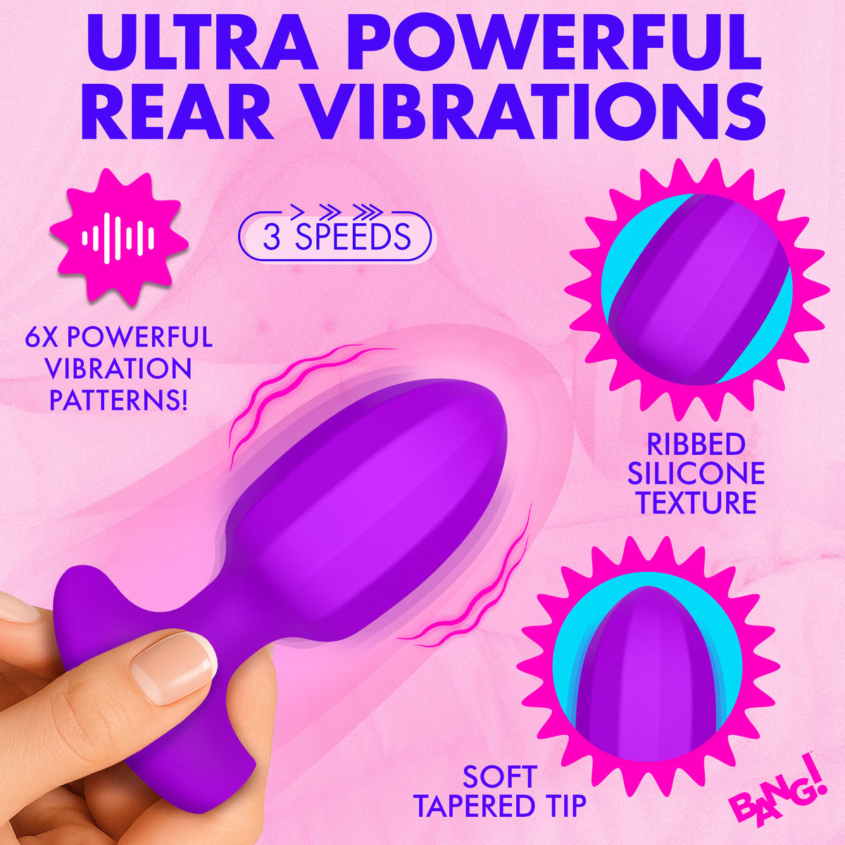 Bang! Ribbed Vibrating Silicone Butt Plug
