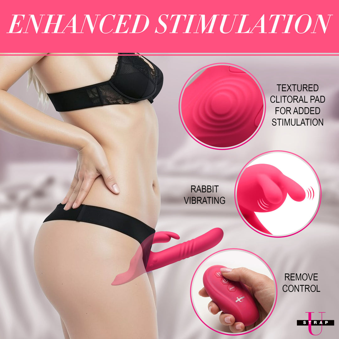 Strap U Thrusting and Vibrating Rabbit Strap-On with Harness