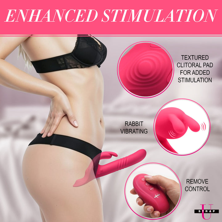 Strap U Thrusting and Vibrating Rabbit Strap-On with Harness