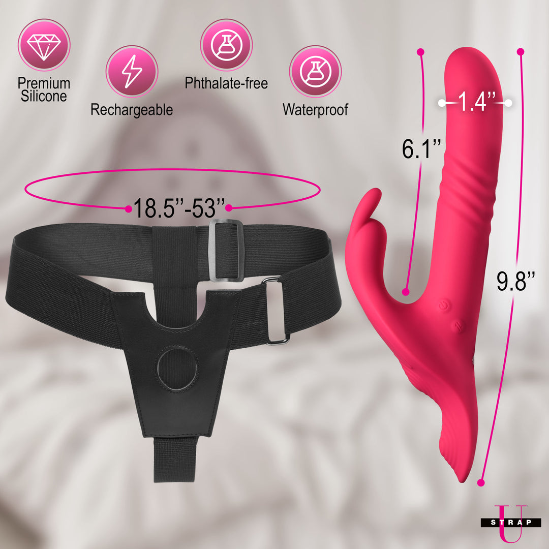 Strap U Thrusting and Vibrating Rabbit Strap-On with Harness