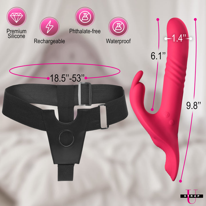Strap U Thrusting and Vibrating Rabbit Strap-On with Harness