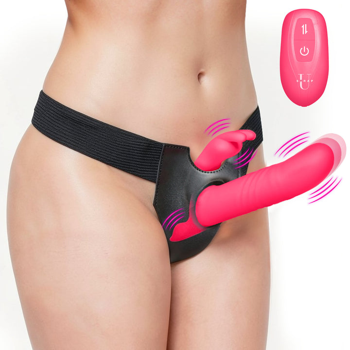 Strap U Thrusting and Vibrating Rabbit Strap-On with Harness