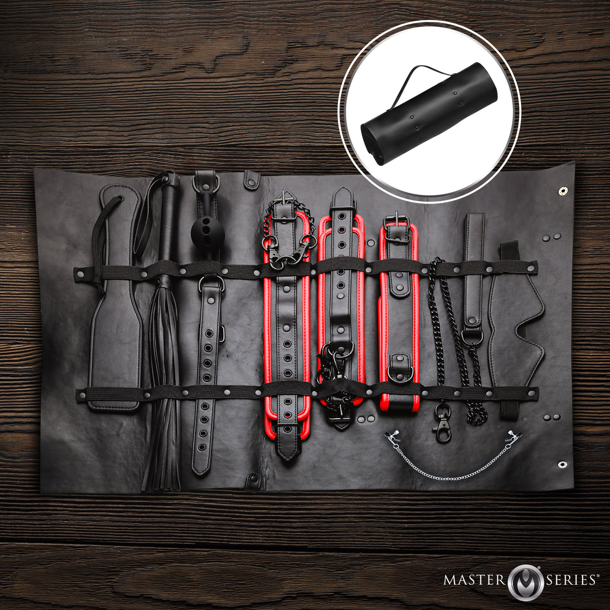 Scarlet Seduction 14-Piece Leather Bondage Travel Set
