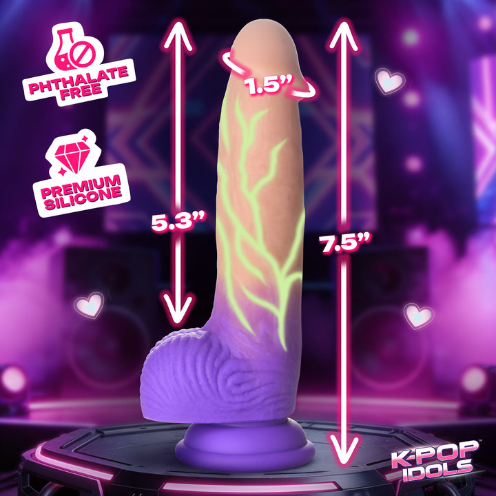 K-Pop Idols Aren Glow-in-the-Dark Veined Dildo with Balls