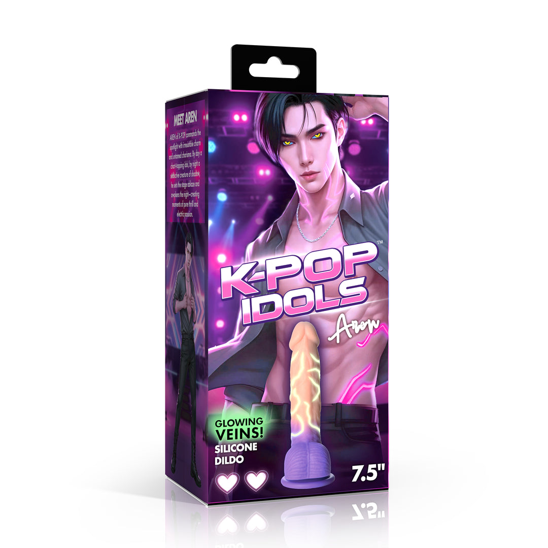 K-Pop Idols Aren Glow-in-the-Dark Veined Dildo with Balls