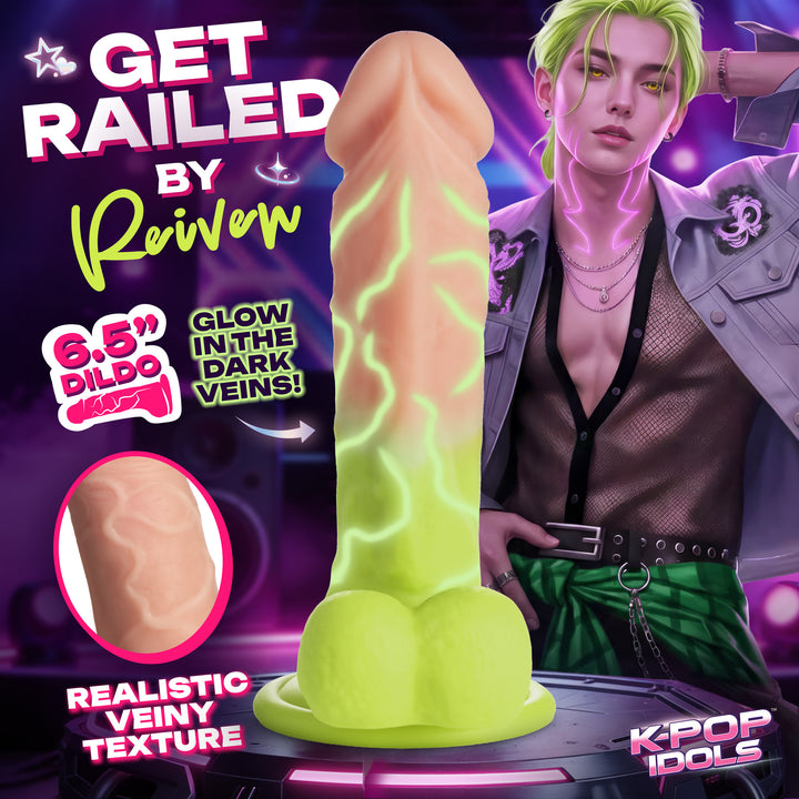 K-Pop Idols Reiven Silicone Dildo with Balls and Glow Arc