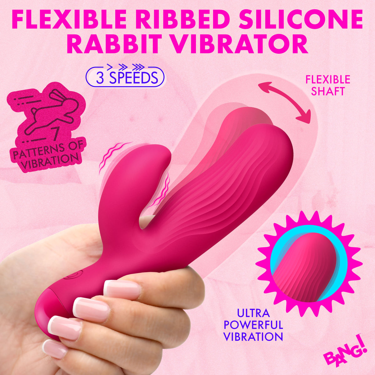 Bang! Flexible Ribbed Silicone Rabbit Vibrator