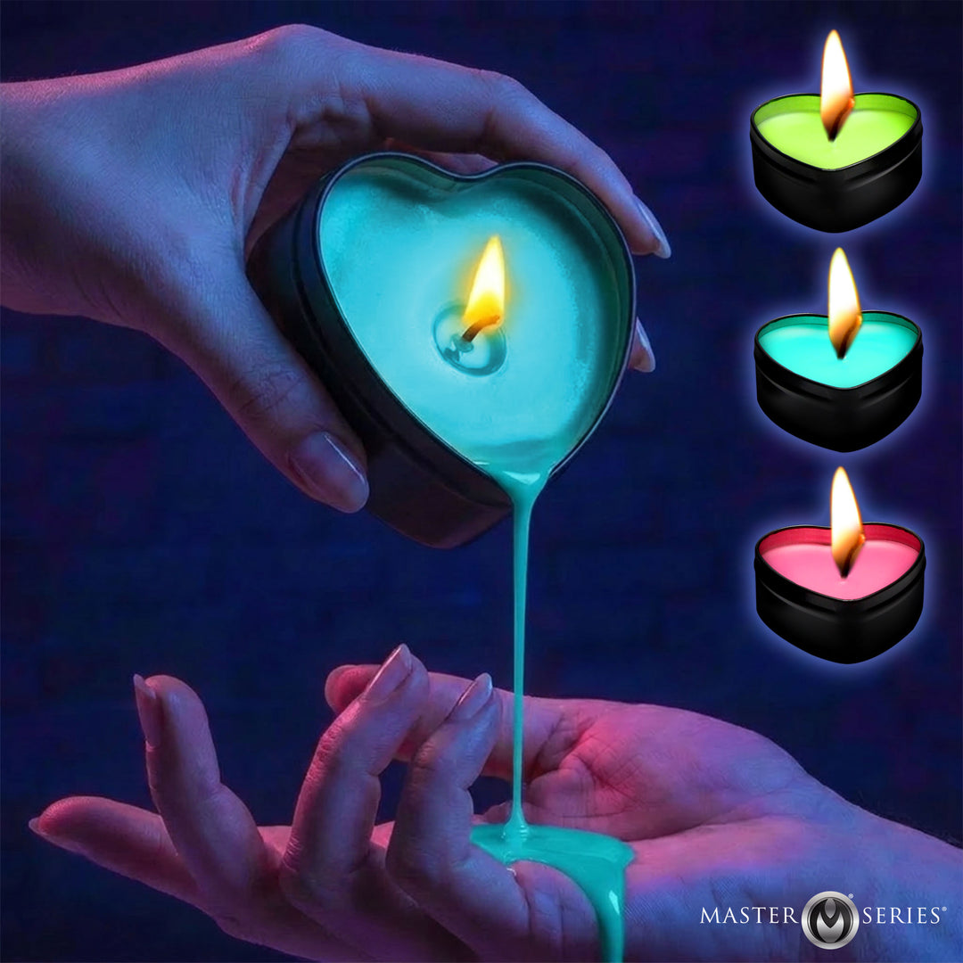 Master Series Burning Heart Blacklight Drip Candles, Set of 3