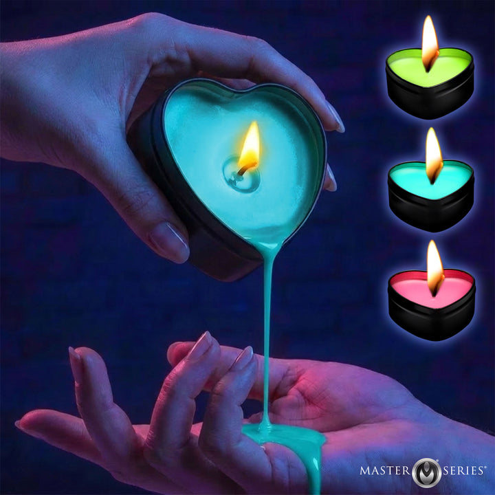 Master Series Burning Heart Blacklight Drip Candles, Set of 3