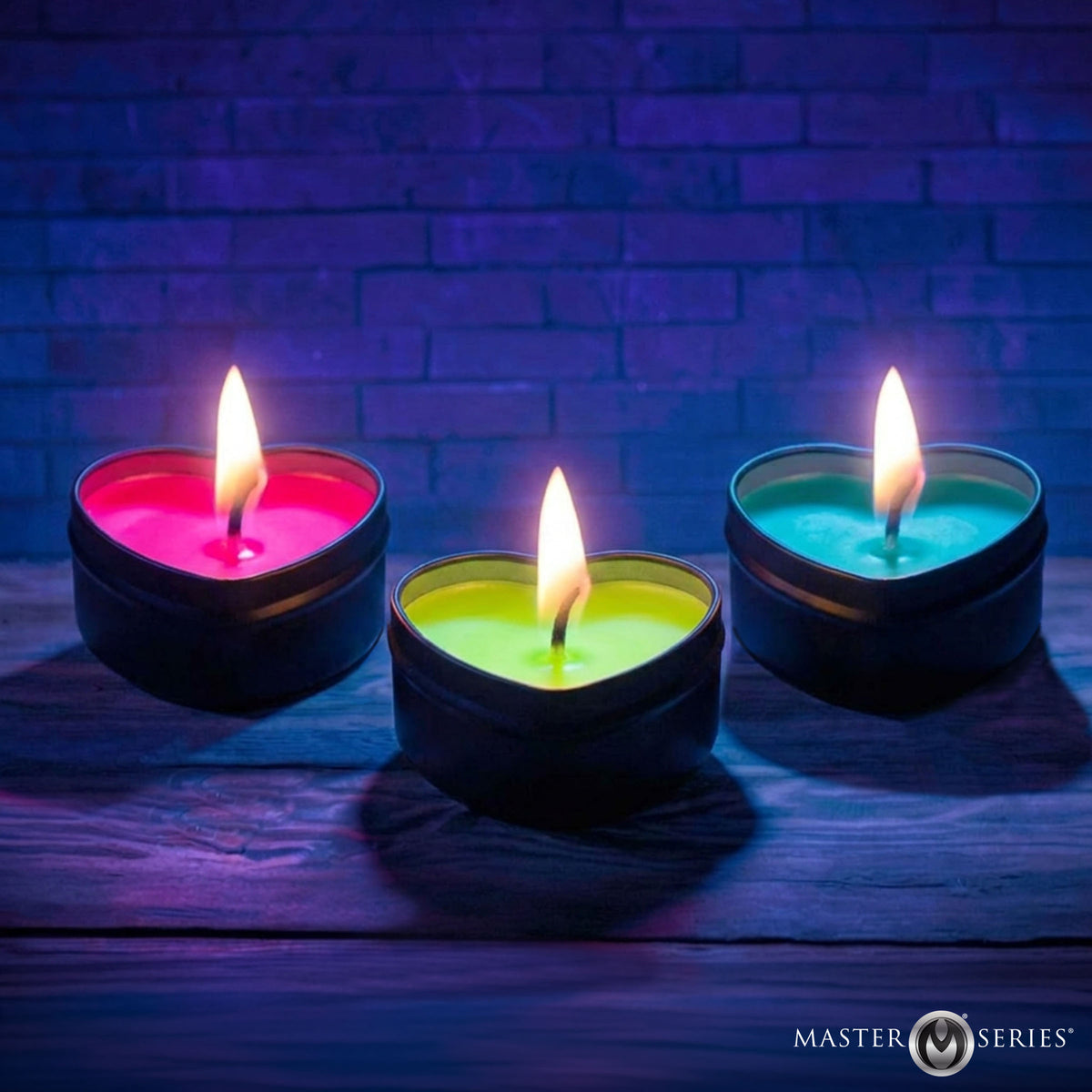 Master Series Burning Heart Blacklight Drip Candles, Set of 3