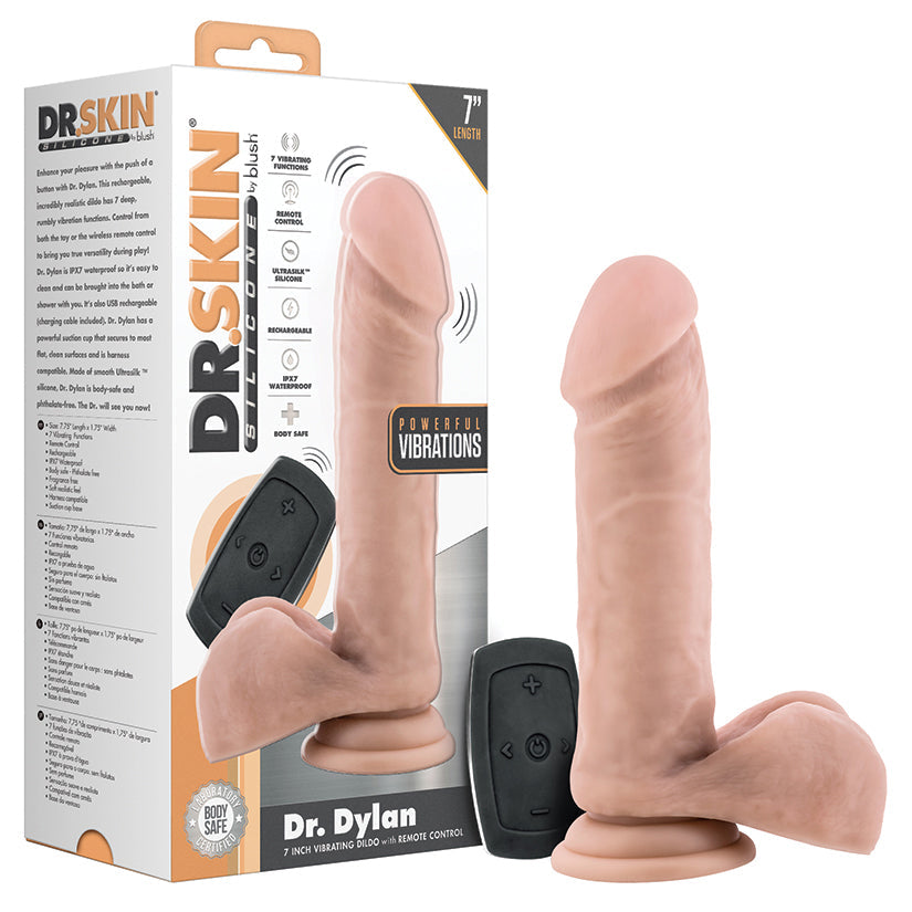 Dr. Skin Silicone Dr. Dylan 7 Inch Vibrating Dildo with Remote