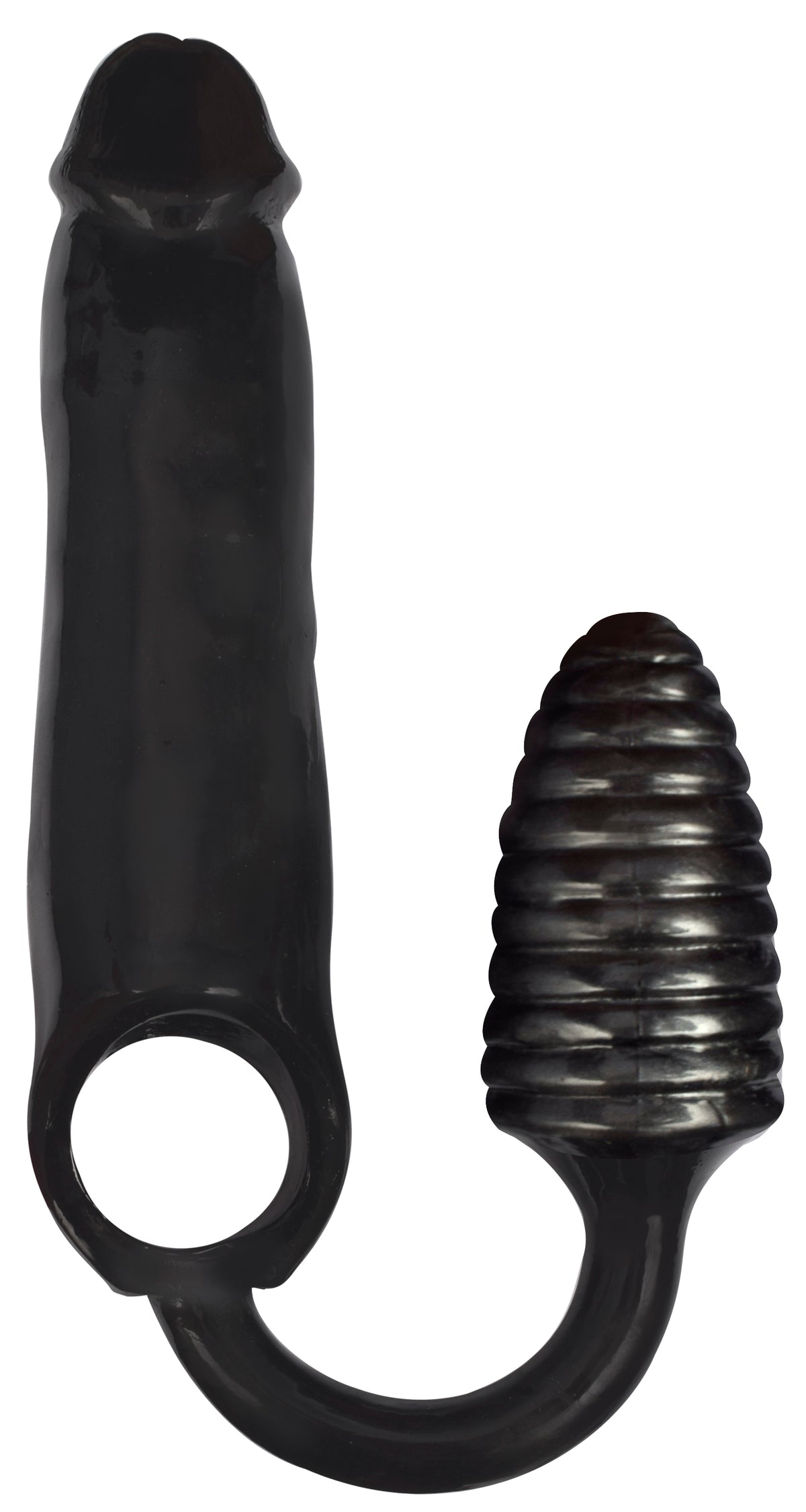 XXXPander Penis Sheath with Ribbed Plug, Black