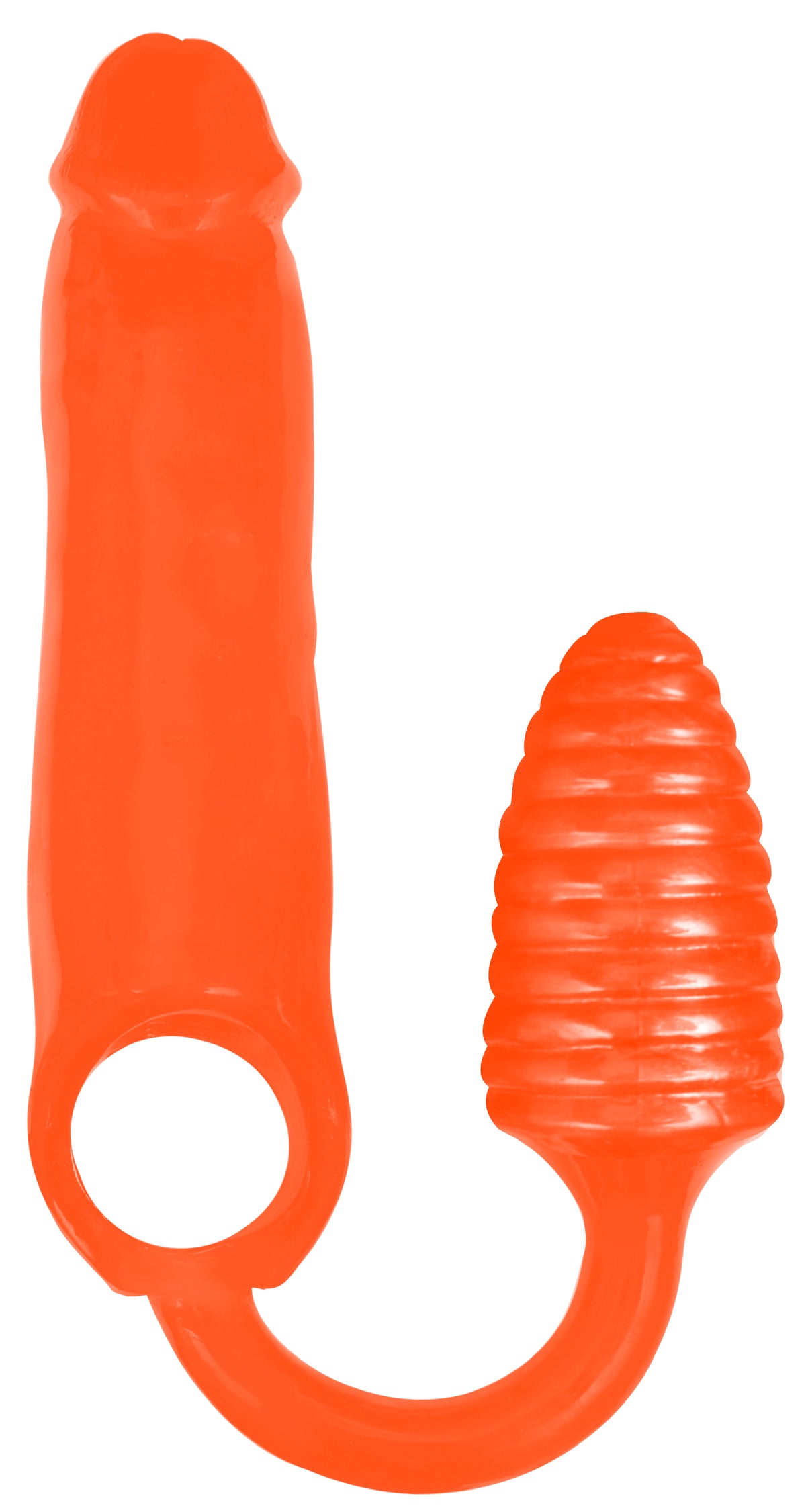 XXXPander Penis Sheath with Ribbed Plug, Orange