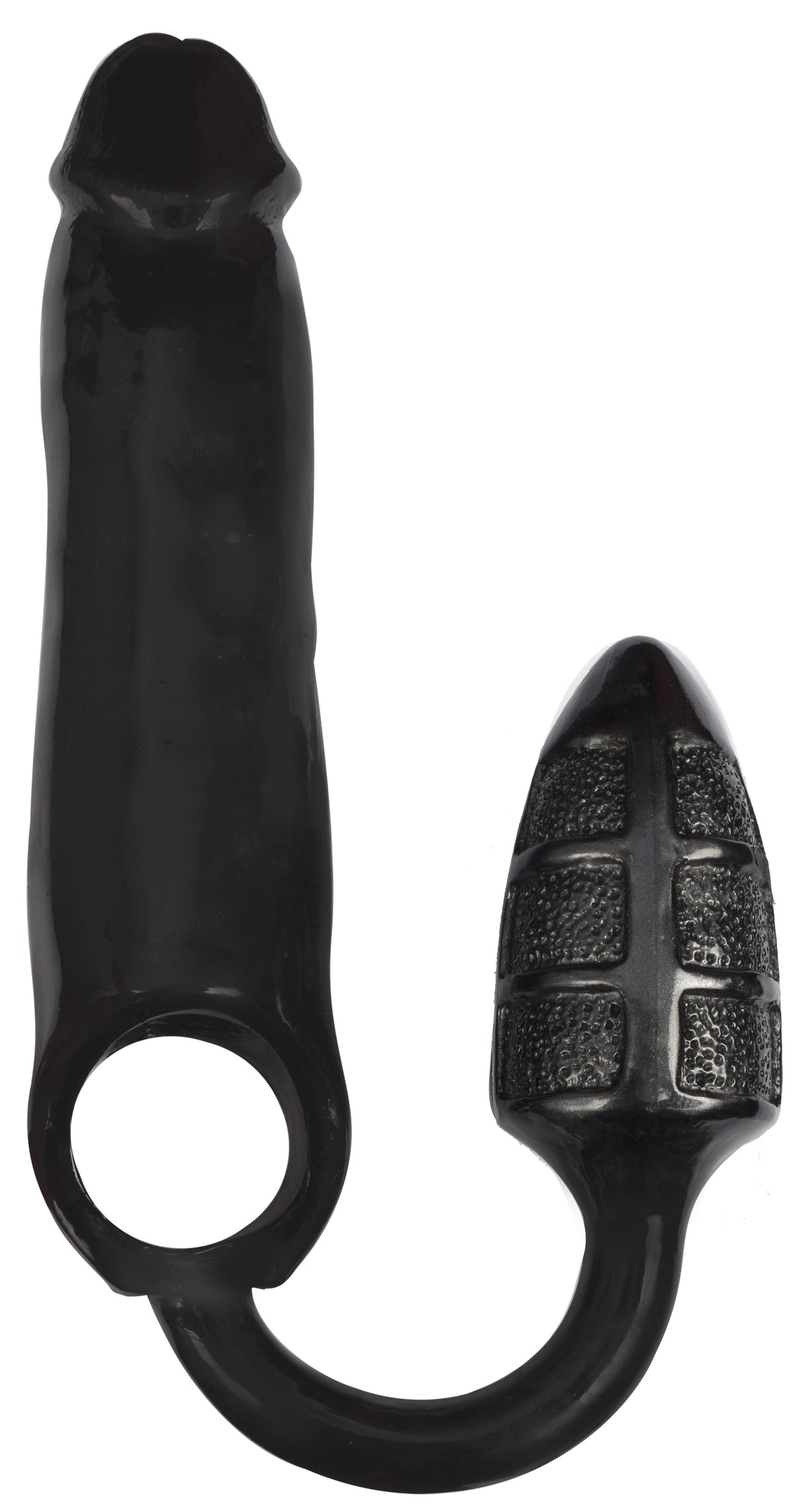 XXXPander Penis Sheath with Double Textured Plug in Black