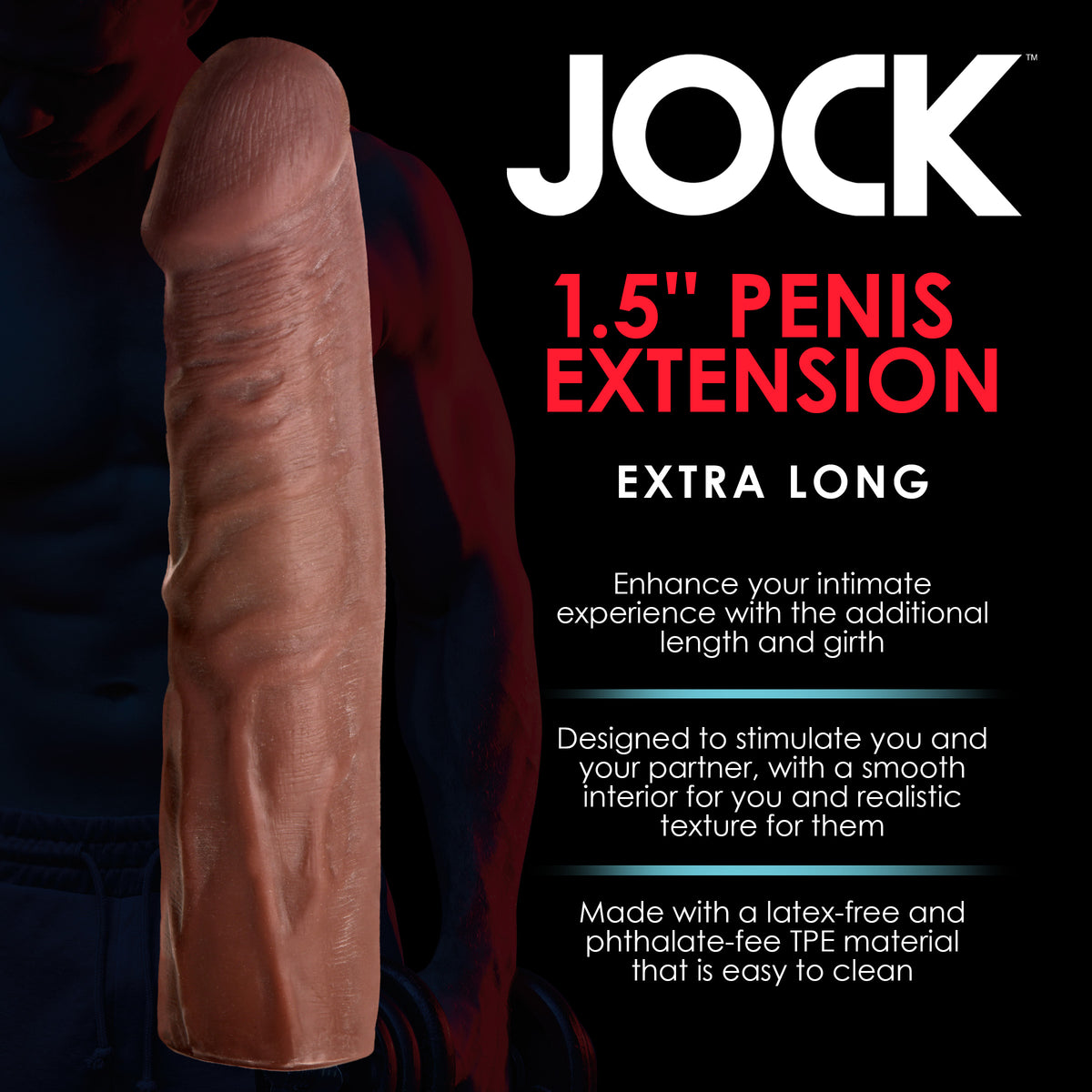Jock Extra Long 1.5 Inch Penis Extension, Dark