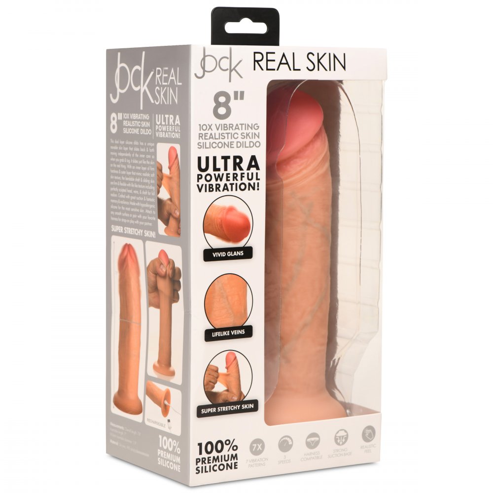 10X Real Skin 8 inch Realistic Vibrating Dildo w/ Suction Cup