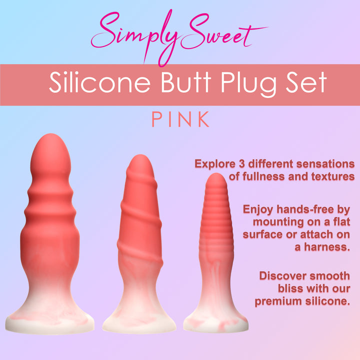 3 Piece Silicone Butt Plug Set in Pink