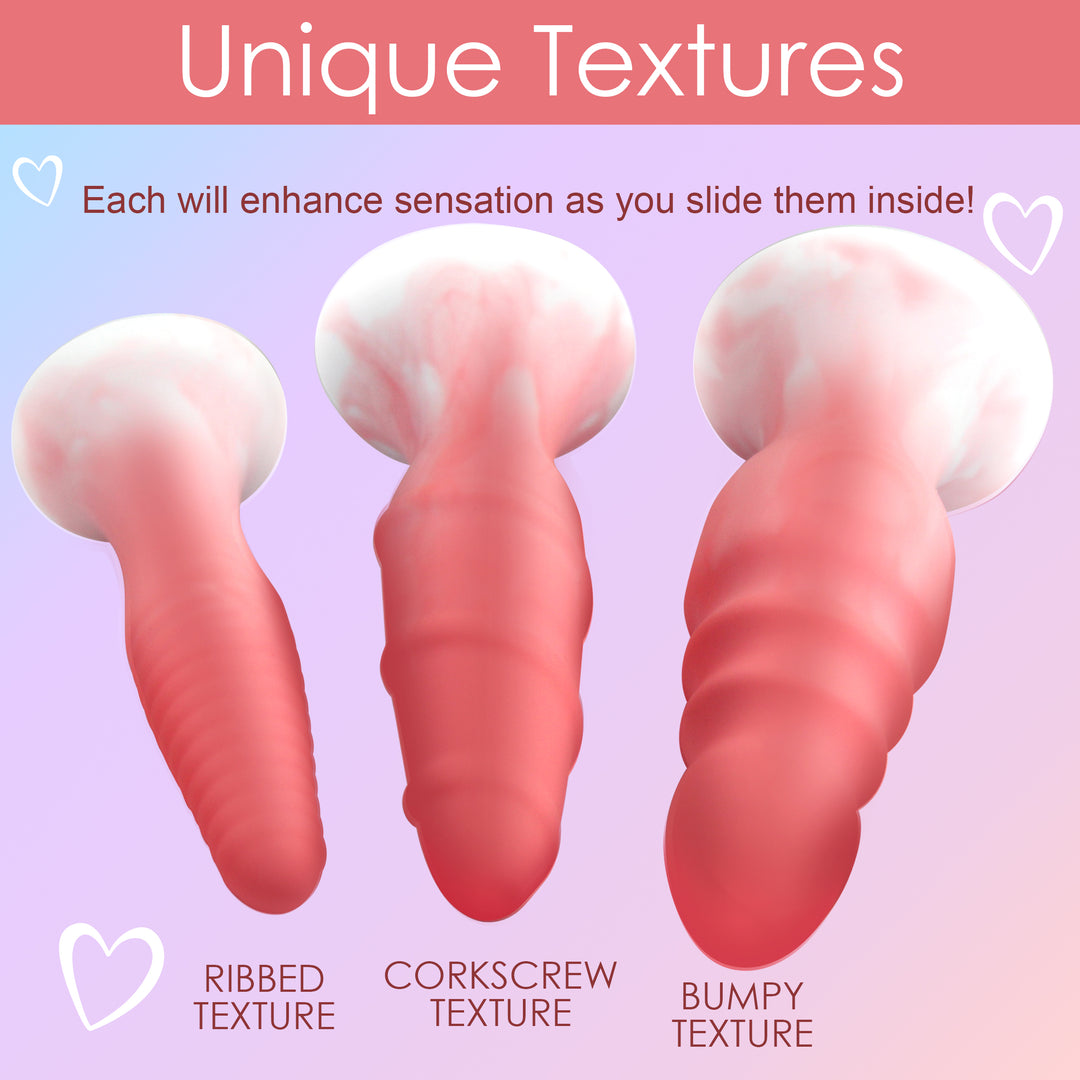 3 Piece Silicone Butt Plug Set in Pink