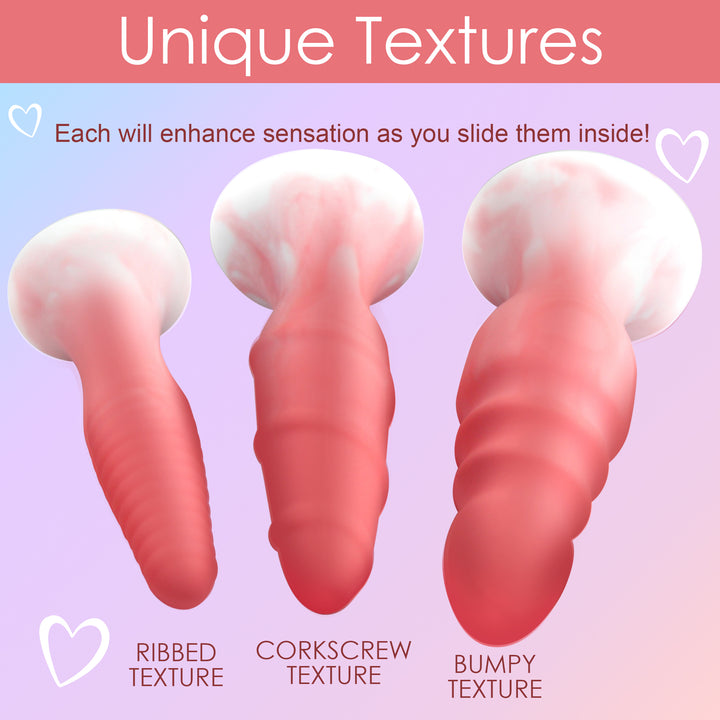 3 Piece Silicone Butt Plug Set in Pink