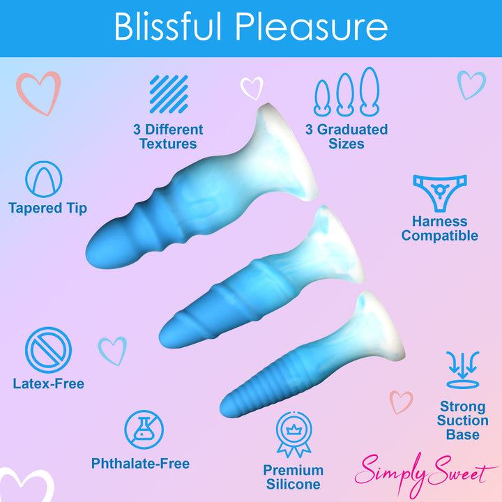 3 Piece Silicone Butt Plug Set in Blue