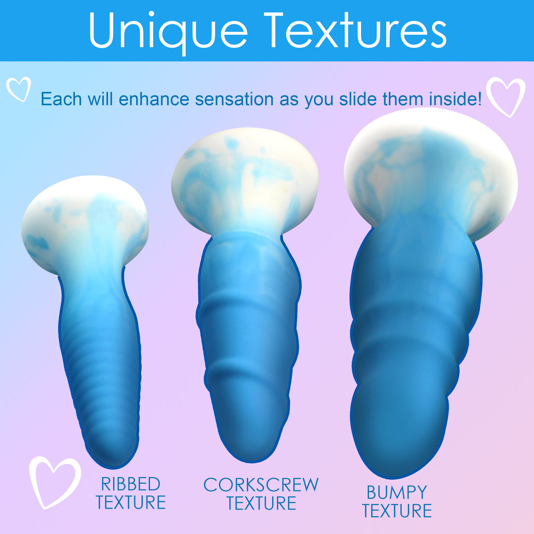 3 Piece Silicone Butt Plug Set in Blue