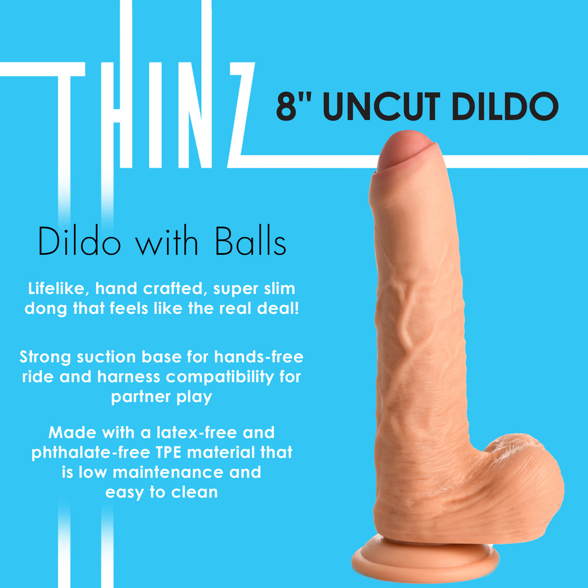 Thinz 8 Inch Uncut Dildo with Balls
