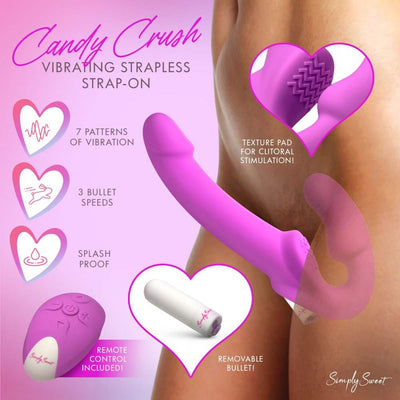 Vibrating Strapless Strap-On with Remote | Candy Crush Purple