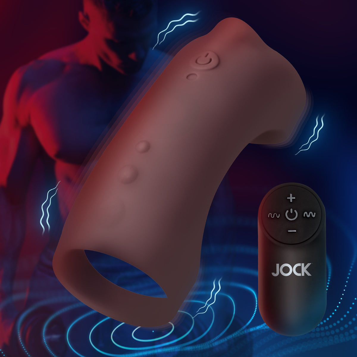 Jock Vibrating Silicone Penis Sleeve with Remote in Dark