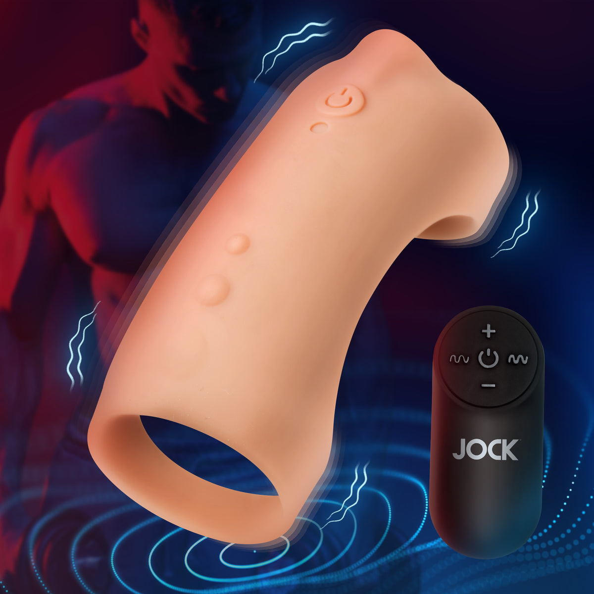 Jock Vibrating Silicone Penis Sleeve with Remote in Light