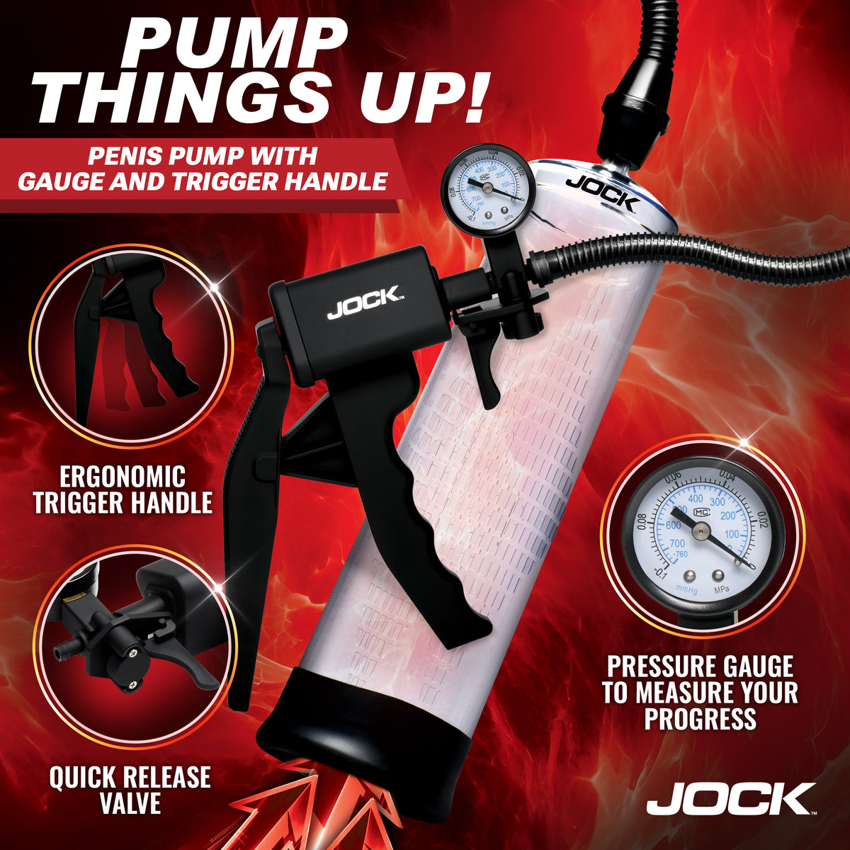 Jock Pump Up Penis Pump with Gauge and Trigger Handle