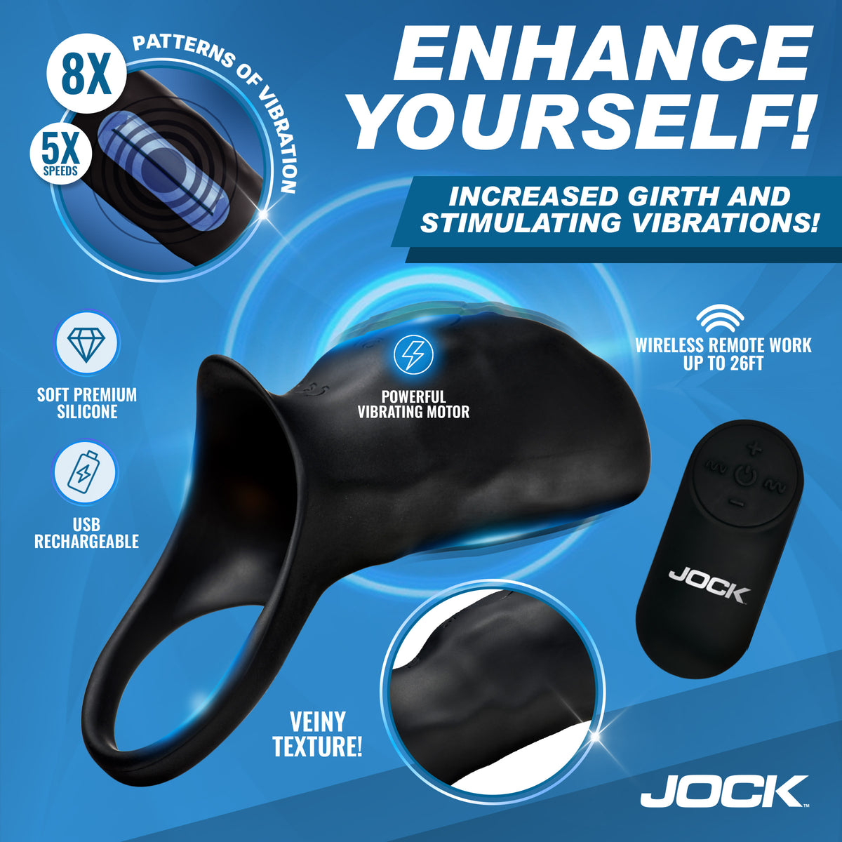 Jock Surge Vibrating Penis Sleeve C-Ring with Remote