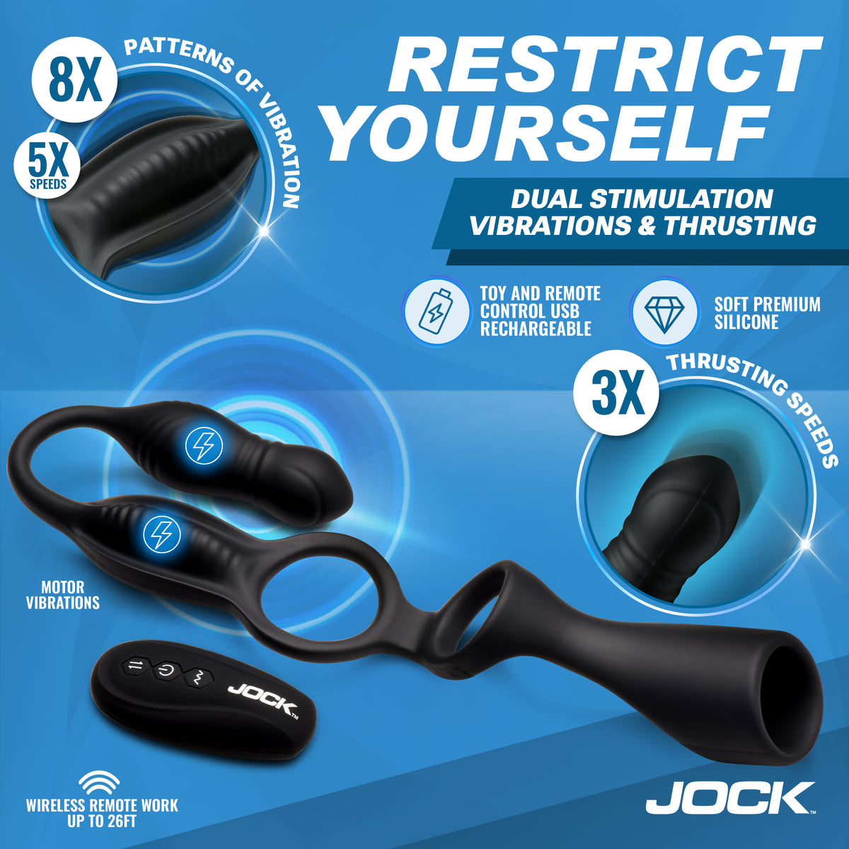 Jock Hype Max Thrusting and Vibrating Anal Plug with C-Ring